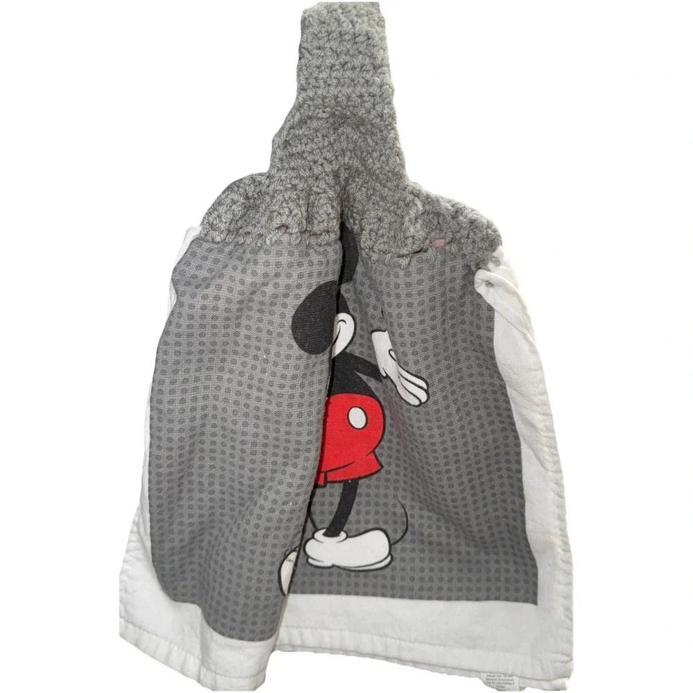 Disney Crochet‎ Top Hanging Kitchen Mickey Mouse Towel Gray Top with Gray Button